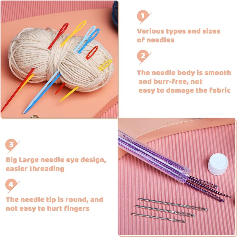 Bupete 150 PCS Plastic Large Eye Sewing Needles, Large-Eye Blunt Needles, Bent Tapestry Needles, Yarn Needles Crafting Knitting Stringing Needles with Storage Box and Needle Threader for Knitting Crochet - Image 4